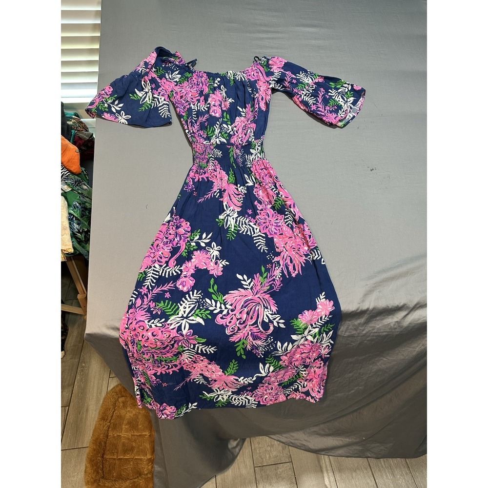 Lilly Pulitzer Ravyn Midi Dress Oyster Bay Navy Ruffle Your Feathers Sz XS - Picture 3 of 7